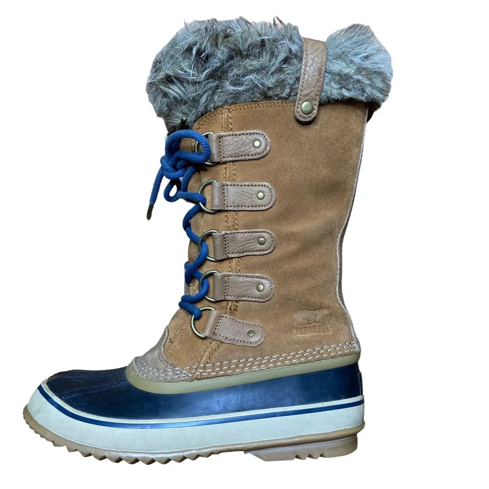 SOREL Joan of Arctic Boots Elk Dark Mountain Leather Winter Tan Womens Size 7
